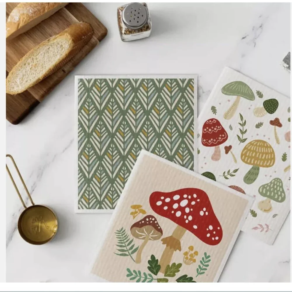 Swedish Dishcloth 12-piece Set-mushroom patterns